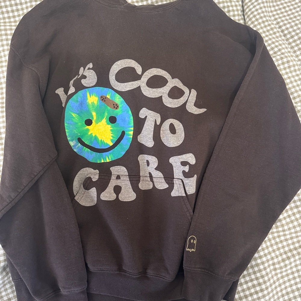 LONELY GHOST Black Crewneck with Blue-Green-Yellow Tie-Dye Smiley